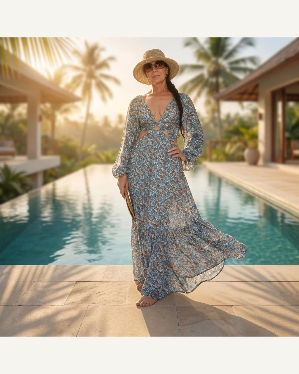 Blue Paisley Long-Sleeve Maxi Dress product image 5